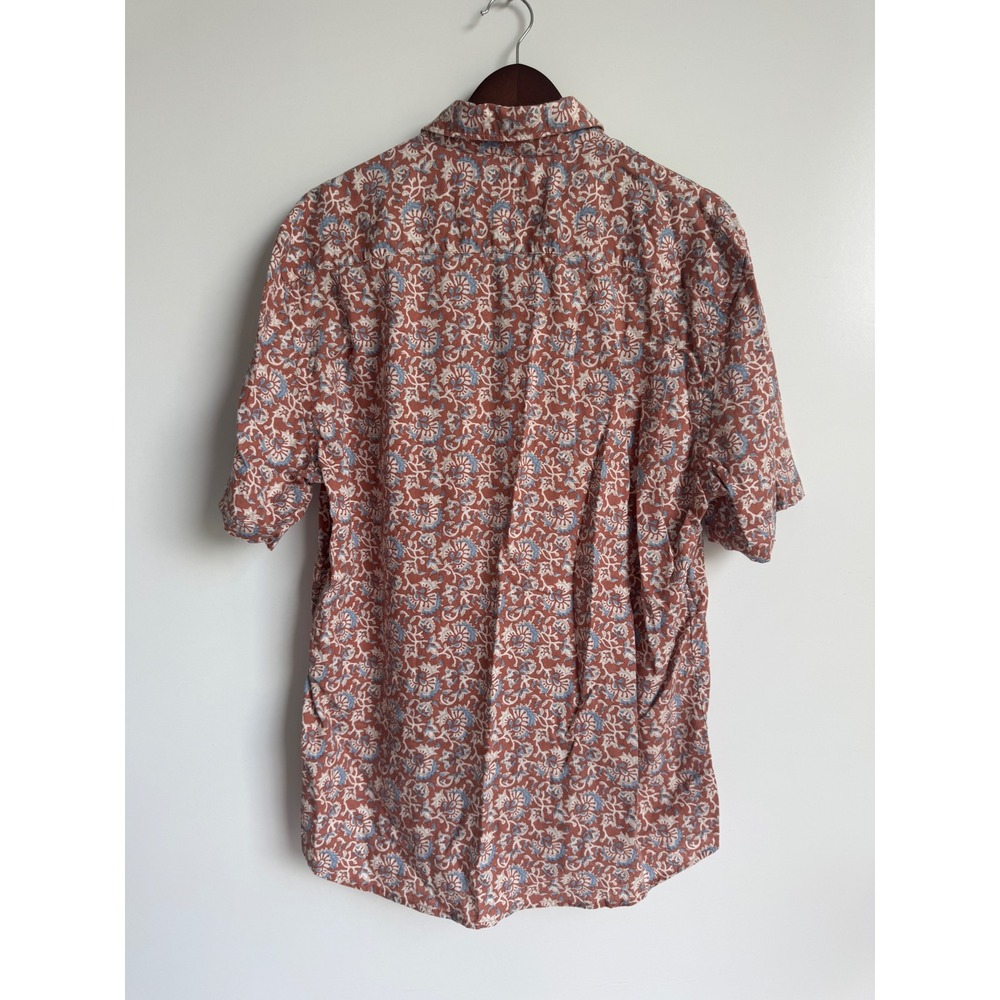Faherty Brand Breeze Shirt Mens Large Block Print Floral Boho Coastal Red Blue - Picture 4 of 7